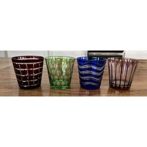 Retro Mid-Century Modern Tumblers Cut Glass Lot Of 4 Highball